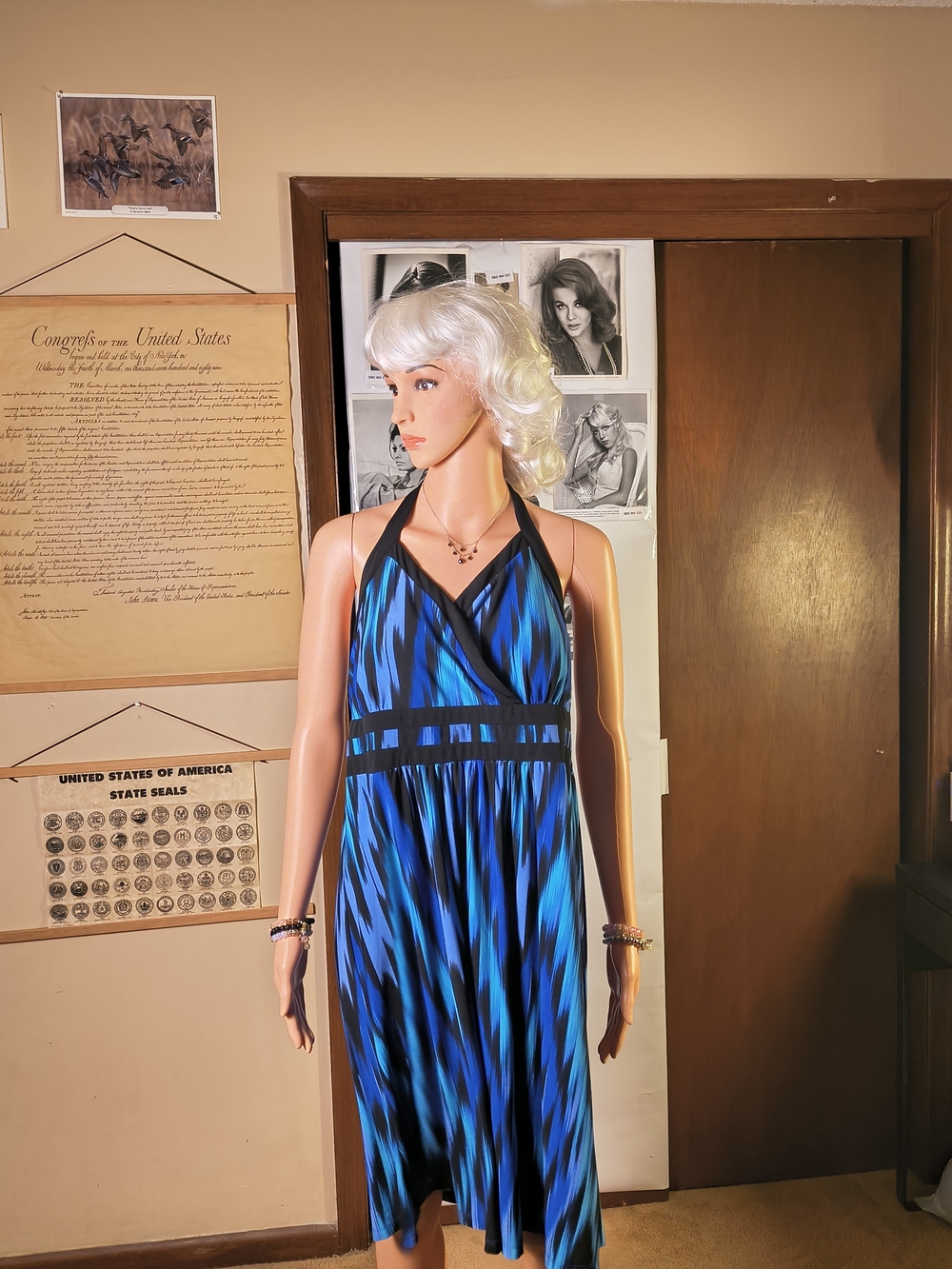 Apt. 9 Blue Black Abstract Halter Empire Waist Midi Dress Women's Size XL
